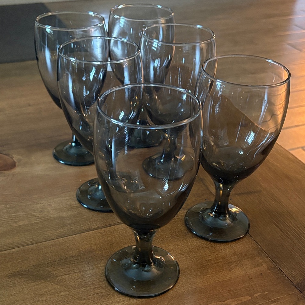 Vintage Libbey CLASSIC SMOKE GRAY 7" Water Goblets Wine Glasses 16oz Set of 6